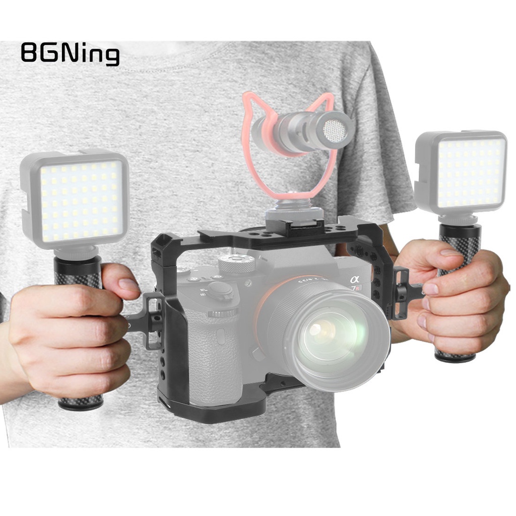 Bgning ใช้งานร่วมกับ Sony A7RIII / A7MIII / A7III อลูมิเนียมกล้อง Rig พร้อมที่จับด้านบน Grip รองเท้า