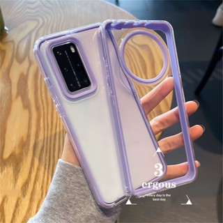 3 IN 1 เคส เข้ากันได้กับ IPhone 14 13 12 11 Pro Max 8 7 Plus X XR Xs Max SE 2020 เรียบง่าย ใส ชมพู ม่วง หนา กันกระแทก ซิลิโคน เคสโทรศัพท์ ใส นุ่ม TPU เคส