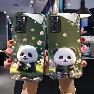 Dmy เคสโทรศัพท์มือถือกระจกนิรภัย ลายแพนด้าน่ารัก สําหรับ OPPO Reno 6 6Z 8Z 8T 8 Pro 7Z 7 5Z 5F 5 4 3 2F 2 R9S R11 R15 Pro R17