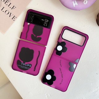 เคสโทรศัพท์มือถือ PC แข็ง ลายดอกไม้น่ารัก สีชมพู สําหรับ Samsung Galaxy Z Flip 4 Z Flip 3 Z Flip4 Z Flip3