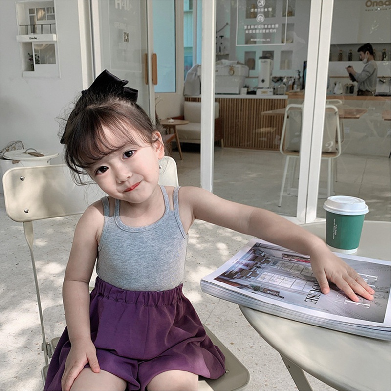 เสื้อสายเดี่ยว ผ้าฝ้าย แบบนิ่ม สีพื้น แบบบาง แฟชั่นฤดูร้อน สําหรับเด็กผู้หญิง - รูปที่ 4