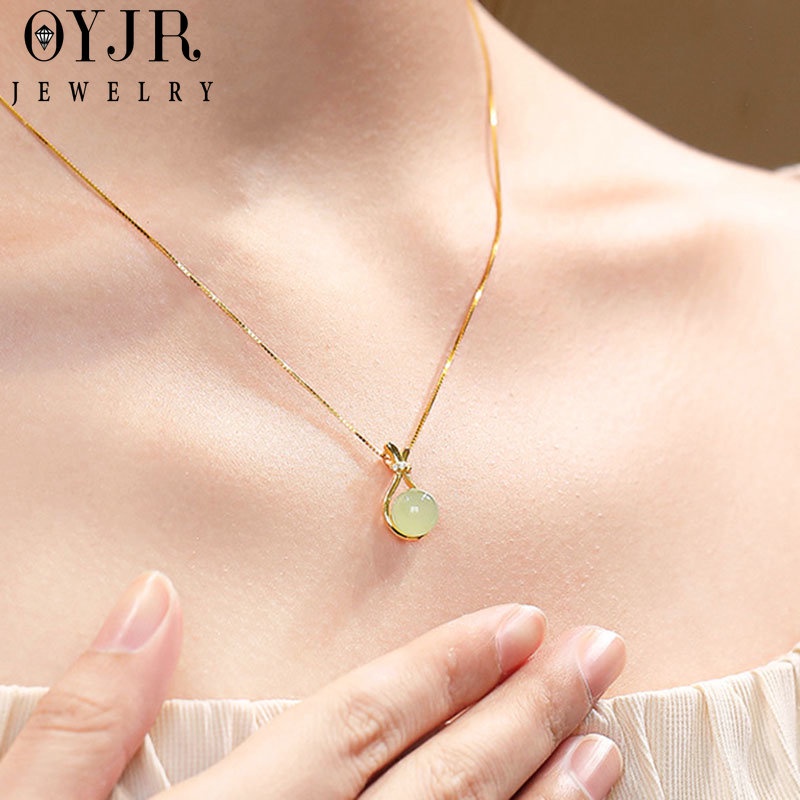 OYJR สร้อยคอสแตนเลส จี้รูปกระเป๋าหยก สร้อยคอผู้หญิงแฟชั่นสวยๆ