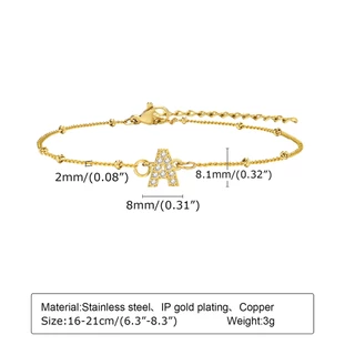 Vnox สร้อยข้อมือทอง 18K จี้ตัวอักษร ประดับเพทาย เครื่องประดับ สําหรับผู้หญิง