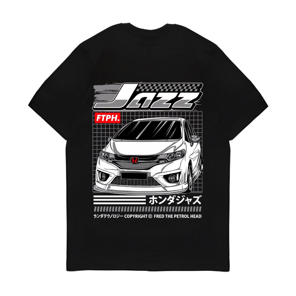 เสื้อยืด พิมพ์ลายรถยนต์ Honda Jazz White FTPH Original FTPH สีดํา