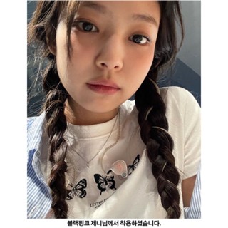 PREORDER - เสื้อยืด letter from moon แบบเจนนี่ jennie blackpink / Triple Butterfly Crop Short Sleeve T-shirts (freesize)