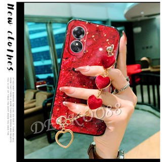 2023 OPPO A98 A78 A17 A17K A77S 5G เคสโทรศัพท์ สไตล์ใหม่ สมาร์ทโฟน พร้อมสร้อยข้อมือ ความรัก กระพริบ สีเขียวบานเย็น กันกระแทก เคสด้านหลัง