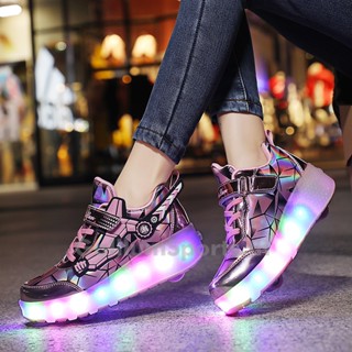 ใหม่ล่าสุด รองเท้าผ้าใบ มีล้อลาก มีไฟ LED เรืองแสง ชาร์จไฟได้ สําหรับเด็ก และผู้ใหญ่ PDDQ