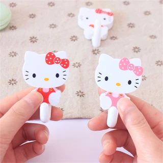 2 ชิ้น Hello Kitty ตะขอการ์ตูนน่ารักบ้านห้องน้ำผ้าเช็ดตัวตะขอเหนียวแขวนวัสดุผนังเหนียวชั้นวางตะขอ TH