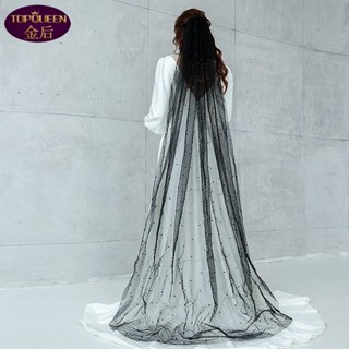 Golden Queen V05 เสื้อคลุมแต่งงาน สีดํามุก สไตล์โกธิค สําหรับเจ้าสาว