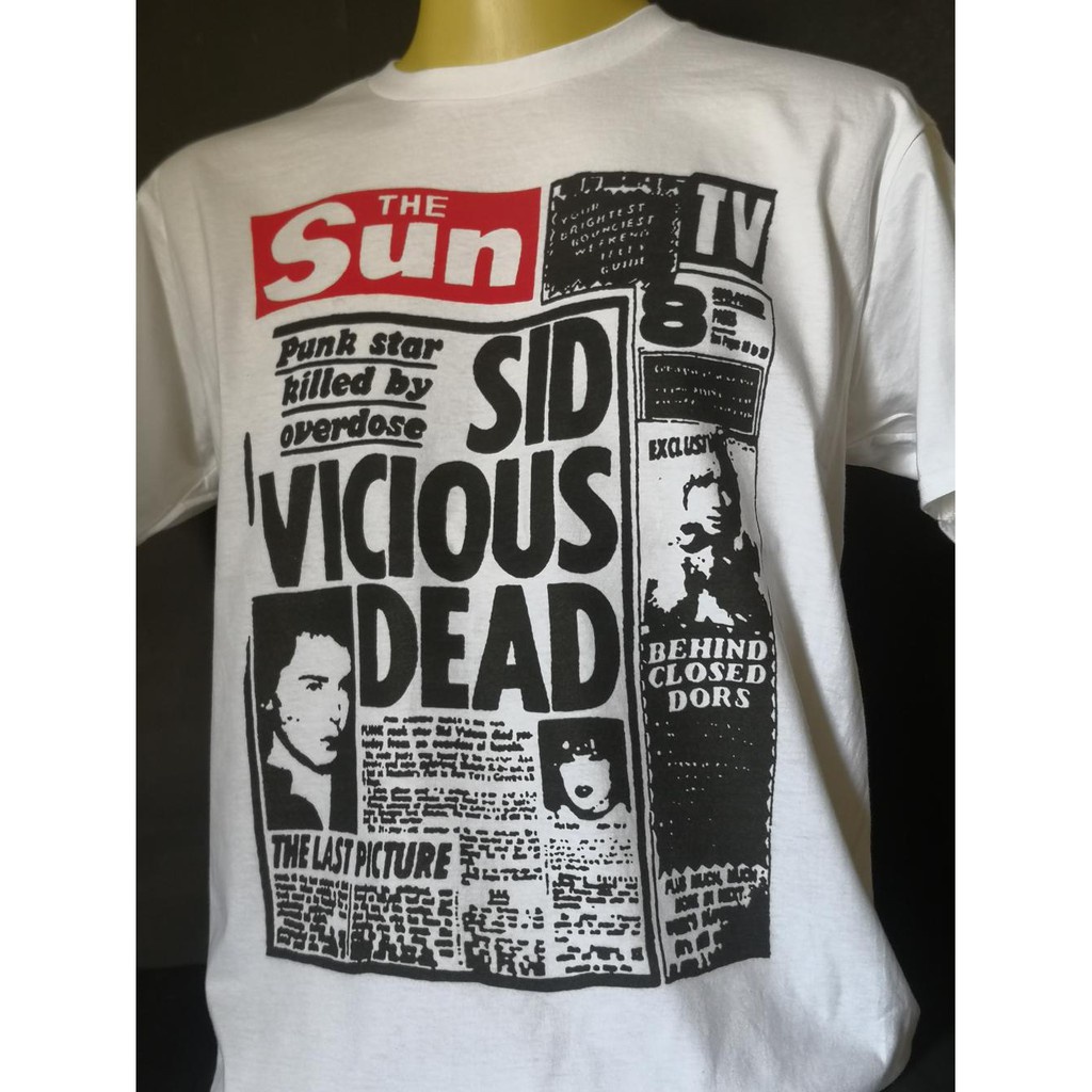 ความร้อน เสื้อวงนำเข้า The Sun Sid Vicious Dead Overdose Sex Pistols Johnny Rotten London Punk Rock 