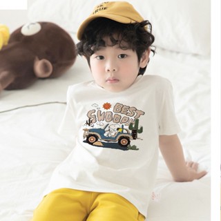 เสื้อยืดคอกลม แขนสั้น พิมพ์ลายการ์ตูน Snoopy สไตล์เกาหลี ลําลอง สําหรับเด็กผู้ชาย และเด็กผู้หญิง