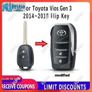 Rto ขาย cod อุปกรณ์เสริมกุญแจรีโมตรถยนต์ พร้อมโลโก้ สําหรับ Toyota Vios flip key 3rd Gen 3 2013 2014 2015 2016 2017 2018 Yaris