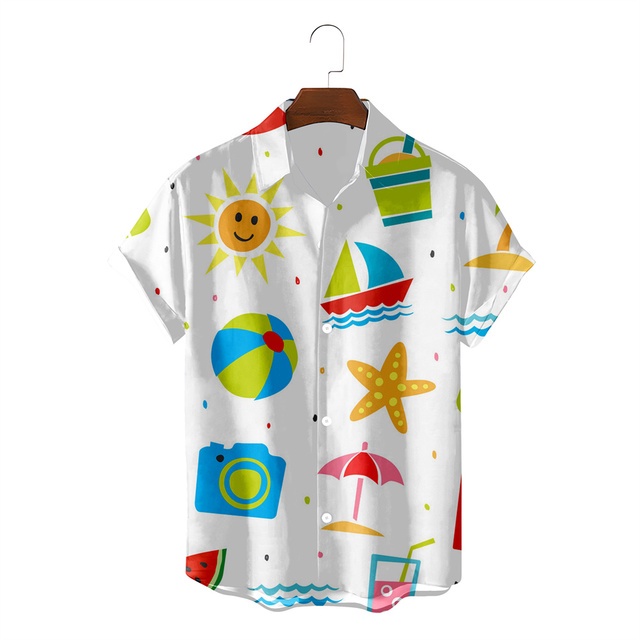 ใหม่ เสื้อเชิ้ตลําลอง พิมพ์ลายผลไม้ 3D ทรงหลวม ระบายอากาศ เหมาะกับฤดูร้อน สไตล์ฮาวาย สําหรับผู้ชาย