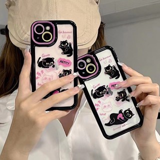 เคสโทรศัพท์มือถือ Tpu ใส แบบนิ่ม ลายแมว สีดํา สีชมพู สําหรับ iPhone 11 12promax 14 14promax 14pro 12pro 13pro