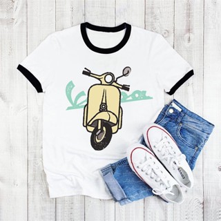 เสื้อยืด พิมพ์ลายกราฟฟิค Life Is Journey Enjoy The Ride Vespa แฟชั่นฤดูร้อน สไตล์ฮาราจูกุ สําหรับผู้หญิง