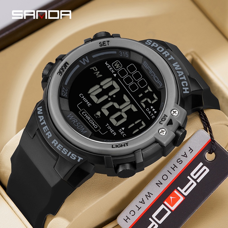 Sanda's นาฬิกาข้อมือควอทซ์อิเล็กทรอนิกส์ หน้าจอขนาดใหญ่ แฟชั่น SD2140-6