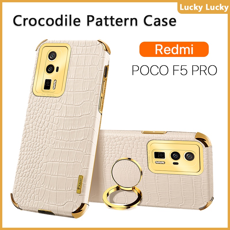 เคส POCO F5 PRO X5 Pro M5 M5s F4 X4 M4 F3 X3 Pro NFC นุ่ม ลายจระเข้ ที่วางแหวนนิ้ว ฝาครอบ PU กล้องปกป้องเต็มรูปแบบ ชุบทอง บาง ความรู้สึกที่ยอดเยี่ยม ป้องกันลายนิ้วมือ ซับในกระจายความร้อน