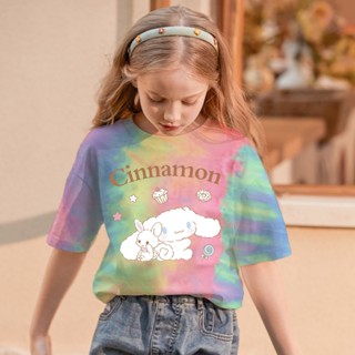 เสื้อยืด พิมพ์ลายการ์ตูน Cinnamoroll สีมัดย้อม เหมาะกับของขวัญ แฟชั่นสําหรับเด็กผู้หญิง