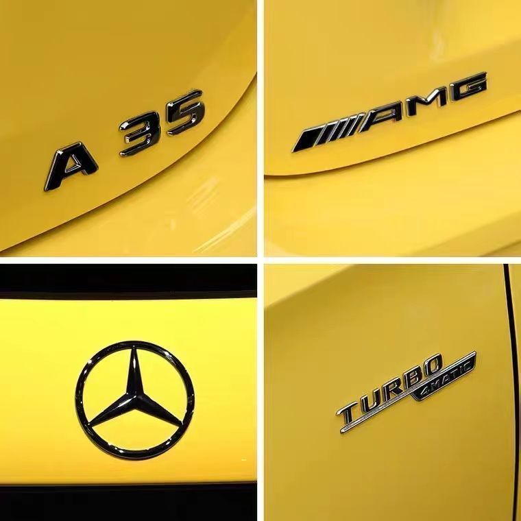 Benz ดัดแปลงโลโก้รถติดฉลาก CLA45 A45 AMG โลโก้รถ GLA45 ด้านหลังหางโลโก้ A35L ตัวอักษรสีดําโลโก้รถสติ