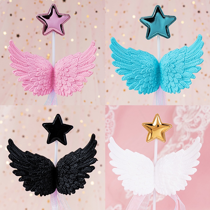 3D Feather wing เค้กตกแต่ง plug-in พู่ตกแต่งเค้กวันเกิดเจ้าหญิงแองเจิลเครื่องประดับเค้กวันเกิด