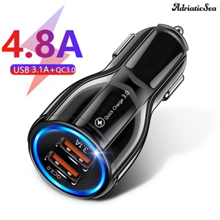 [ADRS]✦ที่ชาร์จ USB 12 24V ไฟแสดงสถานะ LED พอร์ตคู่ ชาร์จเร็ว QC3.0 สําหรับรถยนต์