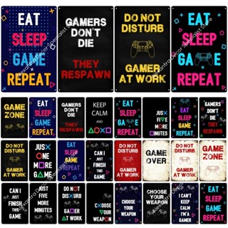 แผ่นป้ายโลหะดีบุก ลายเกมวิดีโอ แนวเรโทร สีนีออน สําหรับตกแต่งบ้าน
