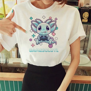 เสื้อยืด พิมพ์ลายกราฟฟิค Axolotl แฟชั่นฤดูร้อน สําหรับผู้หญิง