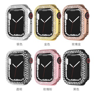 ขายดี เคสป้องกันนาฬิกาข้อมือ PC สองแถว ประดับเพชร สําหรับ Apple Watch 7 7