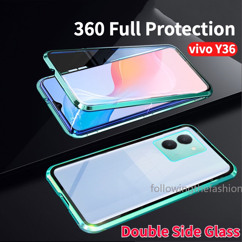 เคสโทรศัพท์มือถือกระจกนิรภัย กรอบโลหะแม่เหล็ก สองด้าน 360 สําหรับ vivo Y27s Y36 4G Y 36 5G Y27 2023°