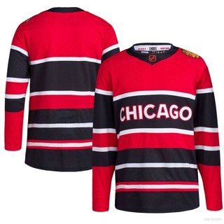 Qy NHL เสื้อแขนยาว สีแดง Chicago Blackhawks Retro Jersey Hockey Tshirts เสื้อกีฬา พลัสไซซ์