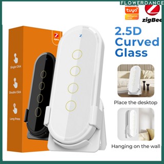 Tuya Zigbee Smart Scene Remote Control 2.5d Curved Glass รูปแบบปุ่มที่ปรับขนาดได้ Smart Scene Switch Touch Remote Controlled flower