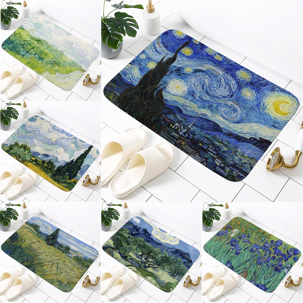Van Gogh พรมเช็ดเท้า กันลื่น ลายภาพวาดสีน้ํามัน รูป Van Gogh สําหรับห้องน้ํา ห้องอาบน้ํา ตกแต่งบ้าน (60X40 ซม.)