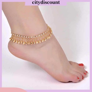 &lt;citydiscount&gt; สร้อยข้อเท้าโซ่ ประดับพู่ พลอยเทียม สไตล์วินเทจ สําหรับผู้หญิง