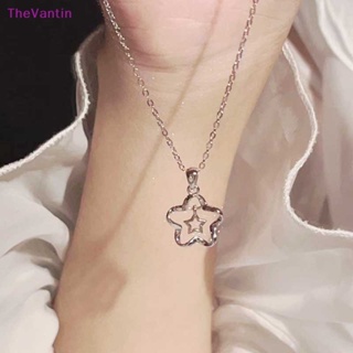 Thevantin สร้อยคอ จี้รูปดาว แบบกลวง โลหะผสม สีเงิน เรียบง่าย เครื่องประดับแฟชั่น สําหรับผู้หญิง Y2k