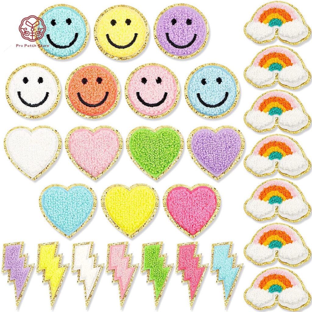 Pro Patch Store Smiley Face Chenille Rainbow DIY เย็บปักถักร้อยแพทช์สําหรับสติกเกอร์เย็บปักถักร้อยแพ