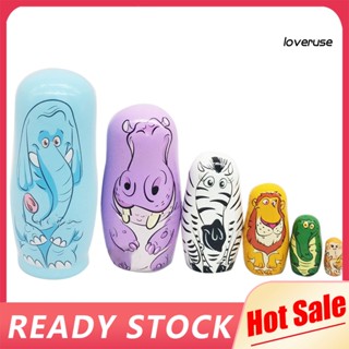 Loveruse ตุ๊กตาช้างหกชั้น Matryoshka งานฝีมือไม้ ของขวัญคริสต์มาส ตกแต่งโต๊ะ