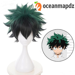 OCEANMAPDZ วิกผมสั้น ทนความร้อน ลายการ์ตูนอนิเมะ My Hero Academia สีดํา และสีเขียว