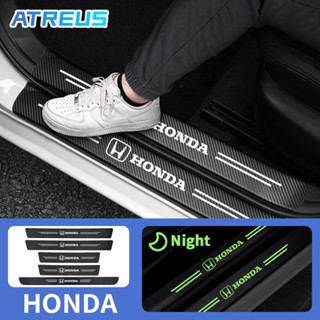 Honda สติกเกอร์​ กันรอยชายบันไดรถยนต์ สติกเกอร์คาร์บอนไฟเบอร์เรืองแสง กันน้ำ คุณภาพสูง กันรอยขีดข่วน สำหรับ Honda civic 11th gen fd fc eg fk HRV Jazz City Mugen Fit Vezel Accord BRV WRV Stream