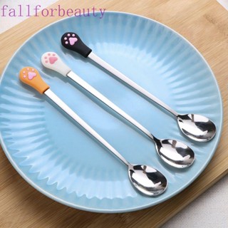 FALLFORBEAUTY ช้อนกาแฟ ช้อนชา ขนมหวาน กรงเล็บแมว สเตนเลส น่ารัก