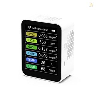 (swmfth)Tuya เครื่องตรวจจับคุณภาพอากาศ WiFi 6 In 1 TVOC CO2 แก๊ส CH2O แบบพกพา สําหรับบ้าน สํานักงาน