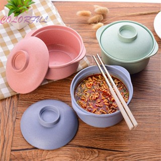 【COLORFUL】Instant Noodles Bowl Tableware Wheat Straw With Lid Salad Rice Bowl Lunch Boxes