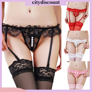 &lt;citydiscount&gt; ถุงน่องลูกไม้ ประดับโบว์ ไข่มุกเทียม เซ็กซี่ สําหรับผู้หญิง