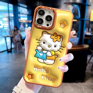 เคสโทรศัพท์มือถือแบบแข็ง กันกระแทก ลายการ์ตูนเฮลโลคิตตี สีเหลือง สําหรับ Iphone 14 13 12 11 Pro MAX i6s i7 i8 7 6S plus X Xs MAX XR se2