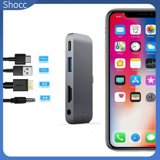 Shocc 4 In 1 อะแดปเตอร์ฮับ Usb C พร้อมอินเตอร์เฟซ Aux 3.5 มม. 4k Hdmi สําหรับ Ipad Pro 11 12.9 2019 2020