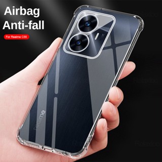 for realme c55 C53 5g case clear airbags silicone shockproof cover realmi realmy realm relme ralme real me c55 c 55 55c back cover