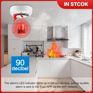 Tuya Wifi Smoke Detector Sensor 90DB Alarm Fire เครื่องตรวจจับควันไฟอัจฉริยะ Wifi Fire Protection Home Security Alarm Smart APP TH