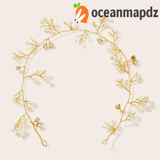 OCEANMAPDZ ที่คาดผมเจ้าสาว หรูหรา เครื่องประดับผม โลหะผสม พลอยเทียม เงางาม สไตล์เกาหลี เถาวัลย์ผม