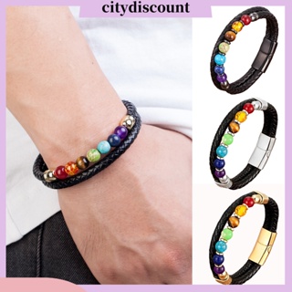 &lt;citydiscount&gt; สร้อยข้อมือ เชือกถักสองชั้น วินเทจ ฝีมือดี ลูกปัดหลากสี ตกแต่ง กันสนิม สร้อยข้อมือหนังเทียมถัก สําหรับสวมใส่ทุกวัน