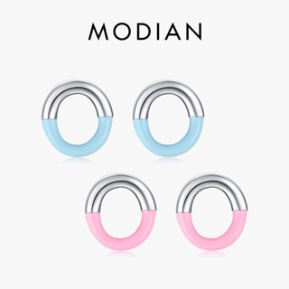 Modian ต่างหูสตั๊ด เงินสเตอร์ลิง 925 ทรงกลม ขนาดเล็ก น่ารัก สีชมพู และสีฟ้า เครื่องประดับ สําหรับผู้หญิง