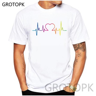 แฟชั่นคลาสสิกPride Lgbt Gay Lesbian Rainbow ECG Print Men/women T Shirt Unisex Summer Male T-shirt Harajuku Tshirt Coupl